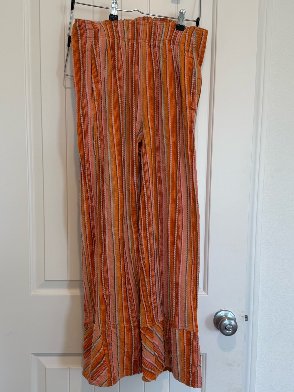 Free People Orange Striped Wide-Leg Pants